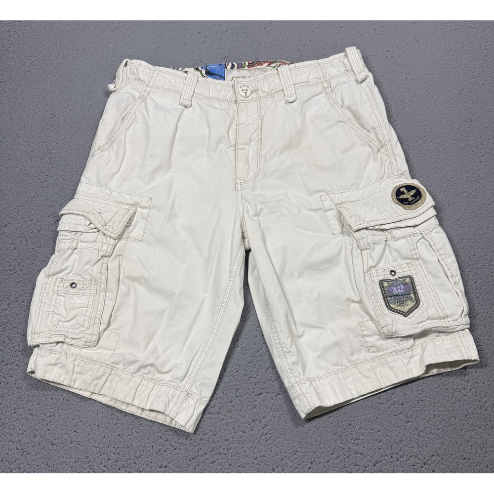 JET LAG Cargo Shorts Mens 34 White 12" Inseam Cotton Canvas Utility Pockets
